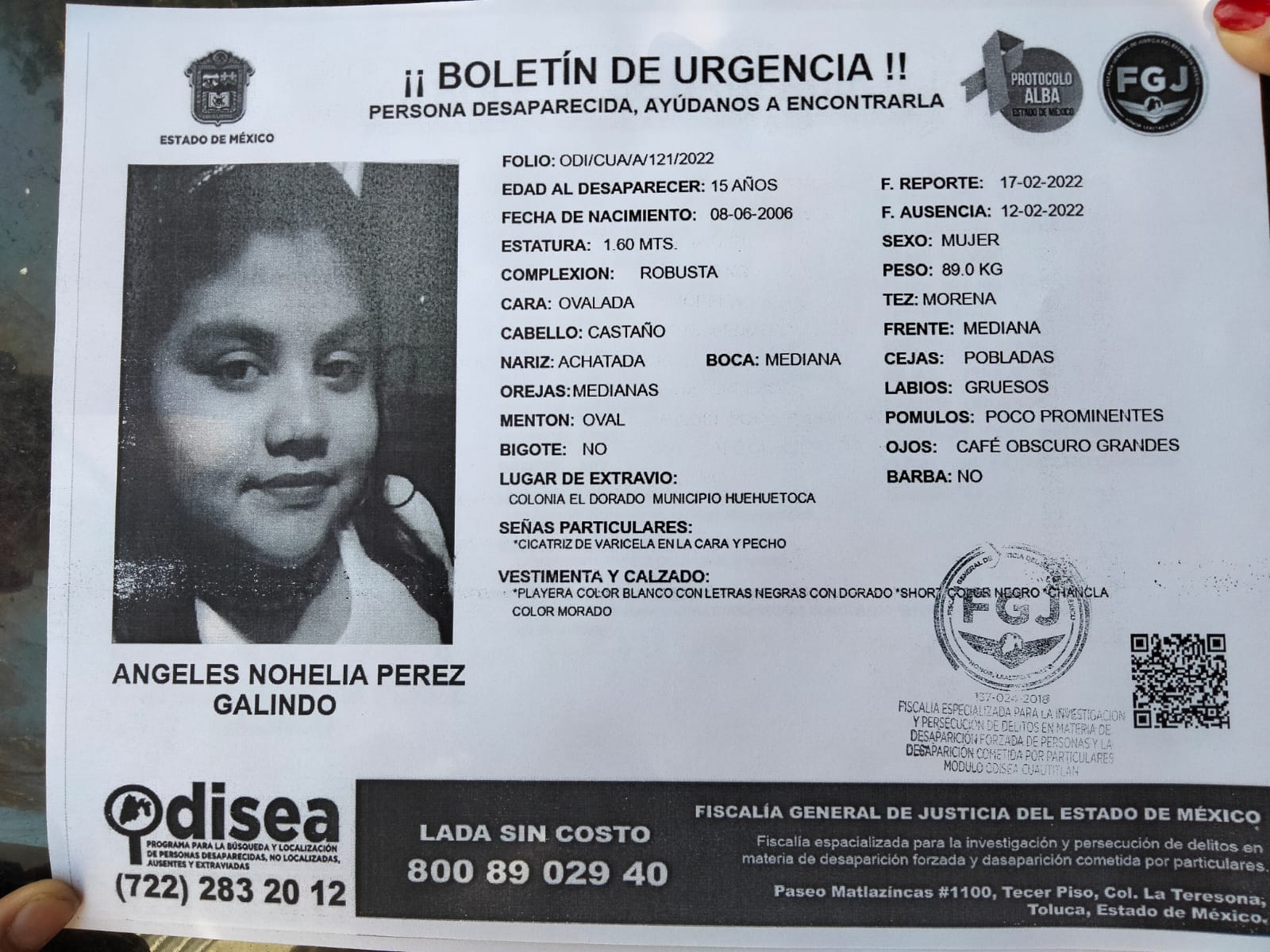 Nohelia, de 15 años, desapareció en Edomex hace días