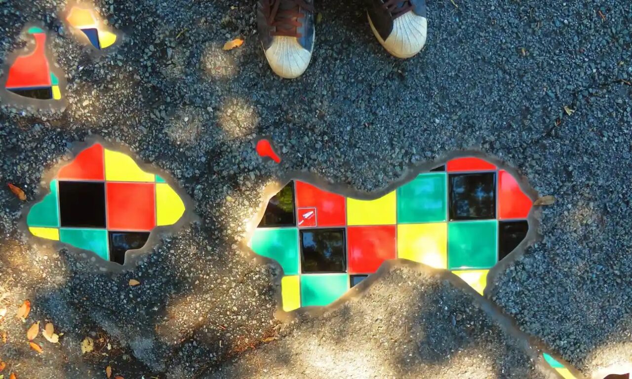 ¡Increíble! El artista callejero anónimo que cubre los baches con mosaicos de colores