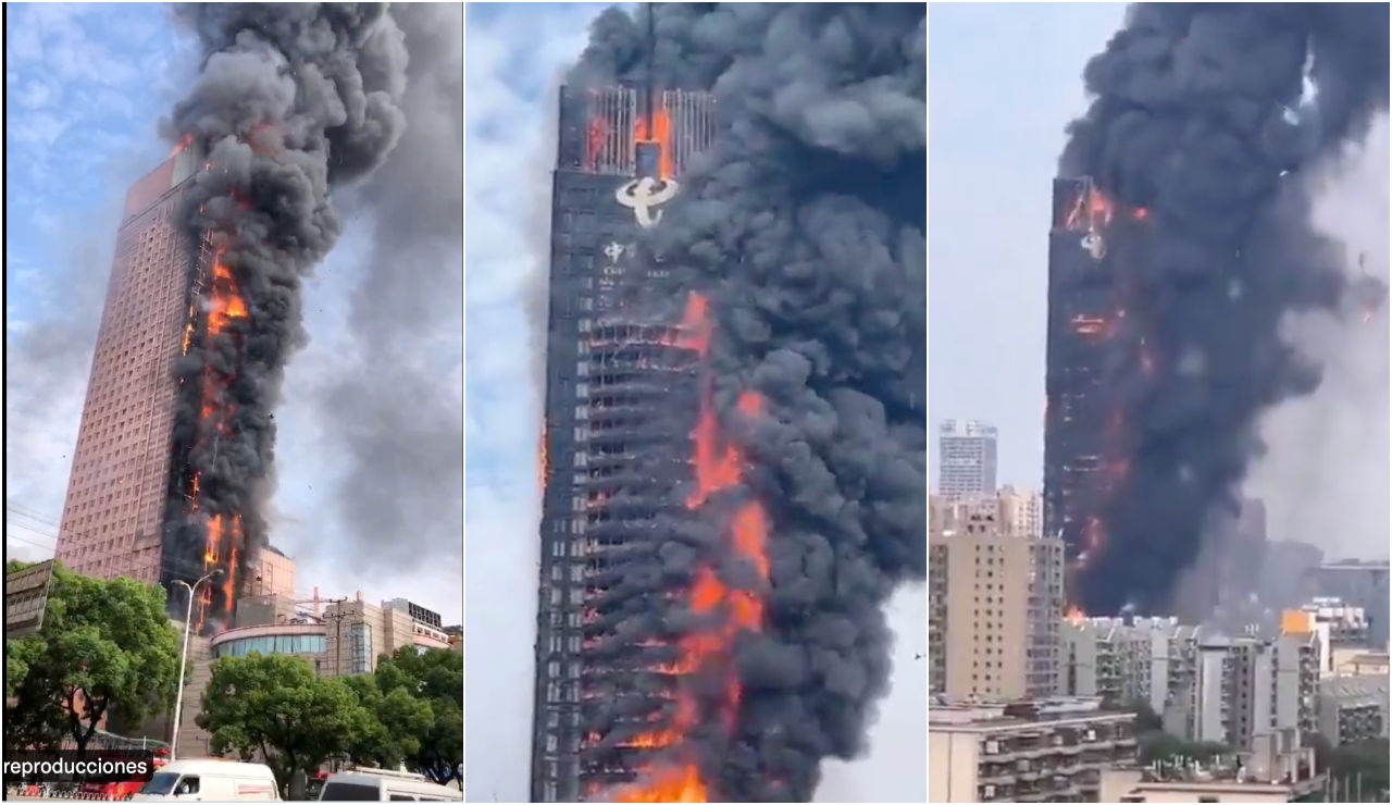Un incendio arrasa con un rascacielos en Changsha, China
