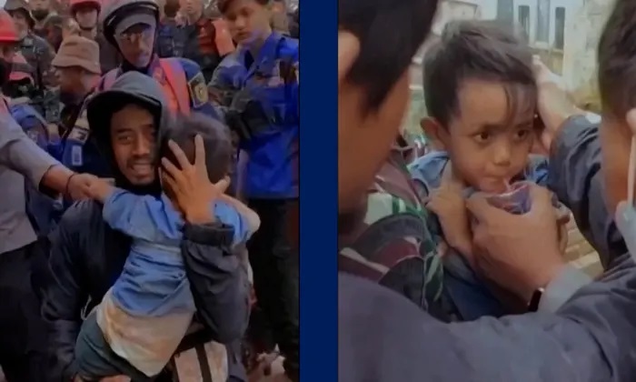 Un niño de cinco años es sacado de entre los escombros del terremoto de Indonesia después de dos días
