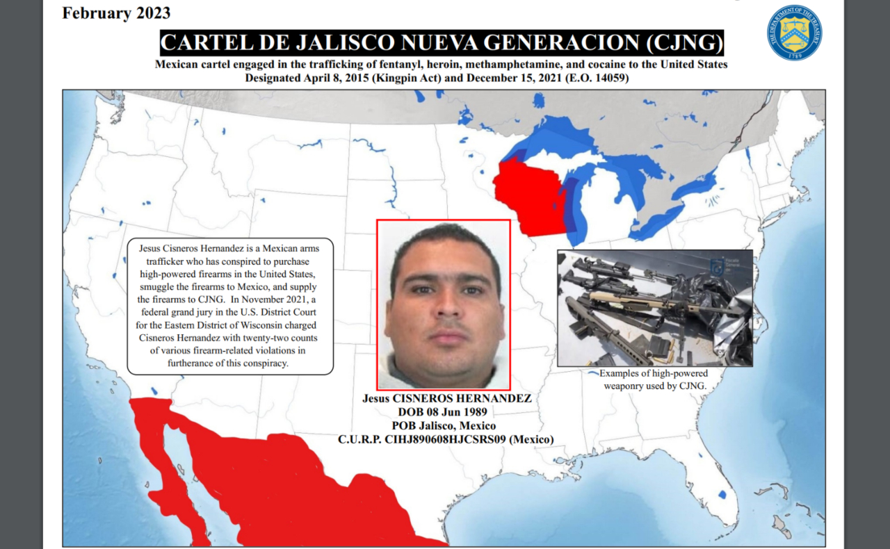 Mexicano pasa a lista negra de EU por tráfico de armas para CJNG
