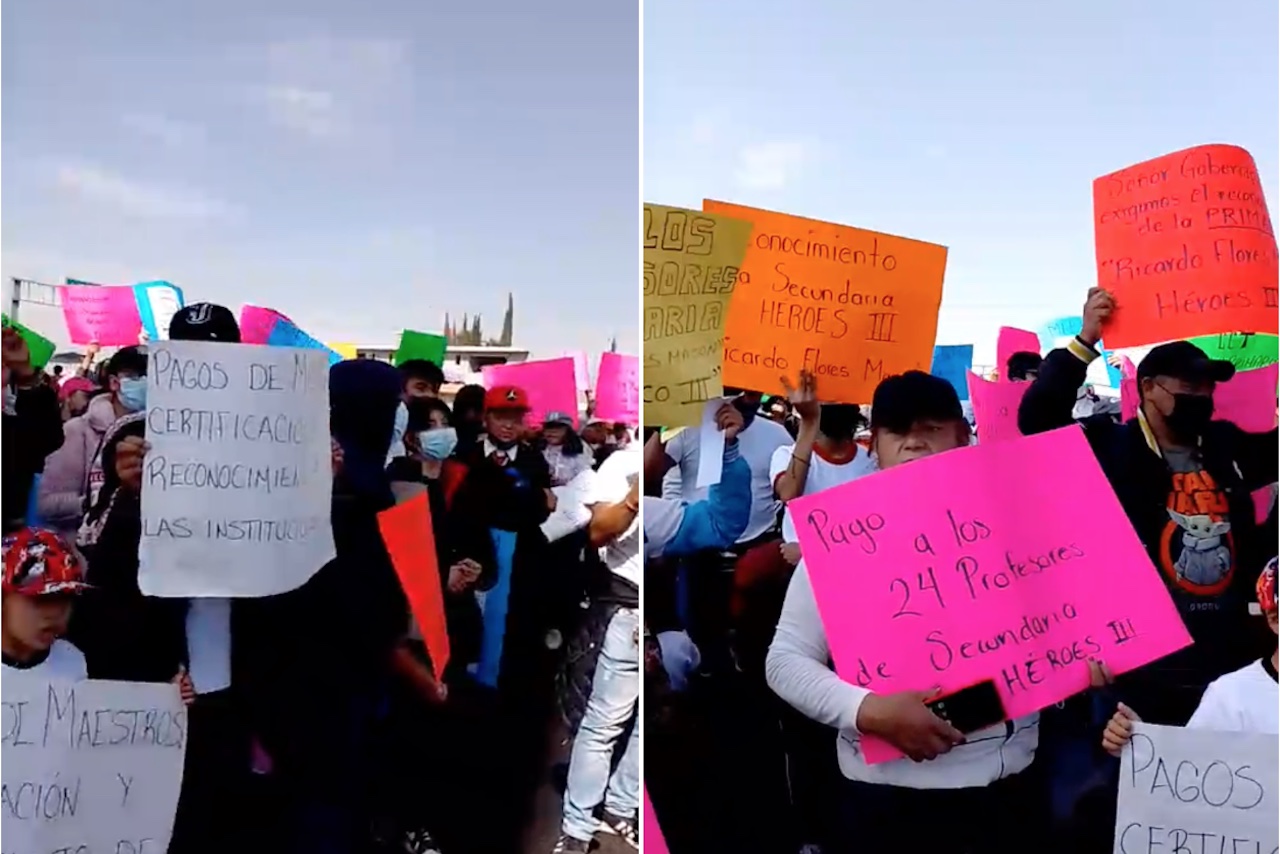 Bloqueo en la México-Puebla: Maestros y padres exigen reconocer escuelas