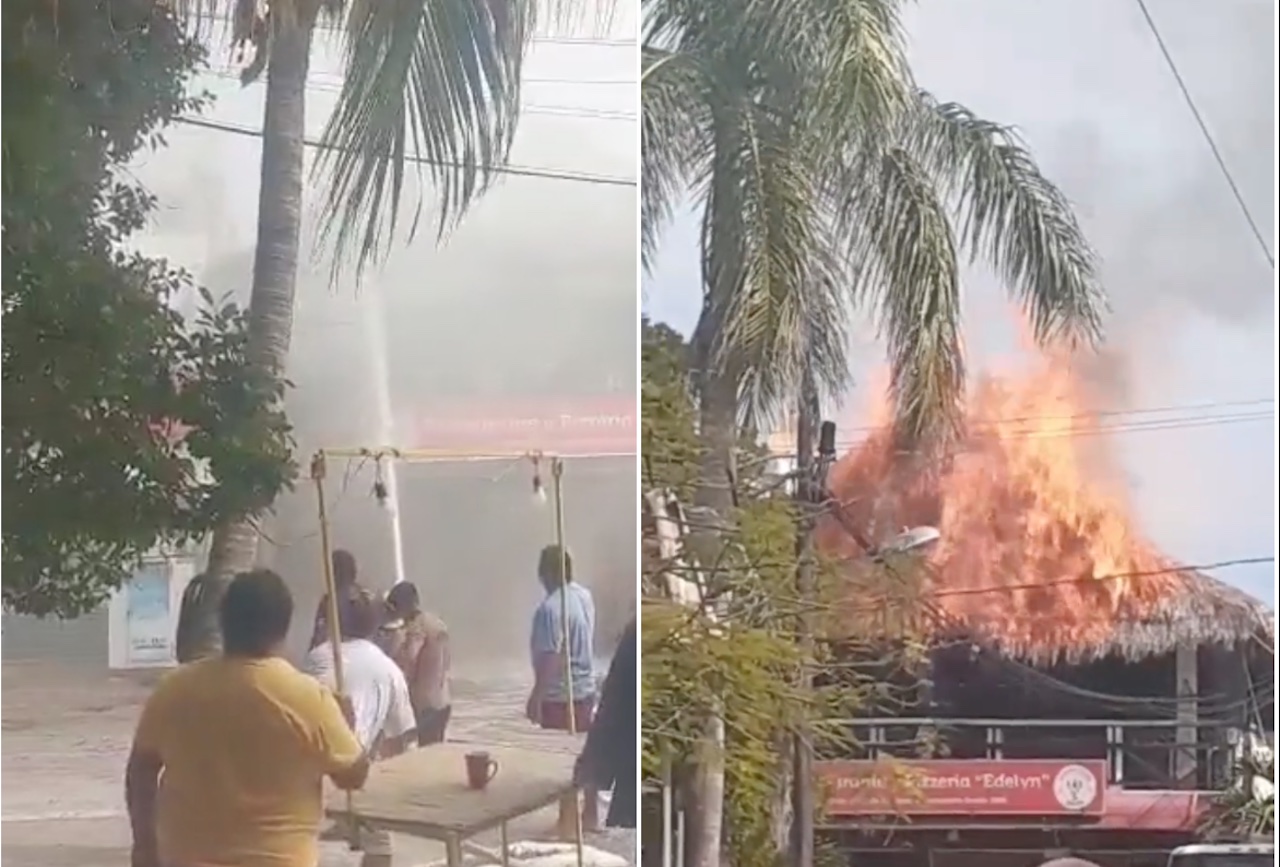 Incendio consume el techo de una pizzería en Holbox, Quintana Roo