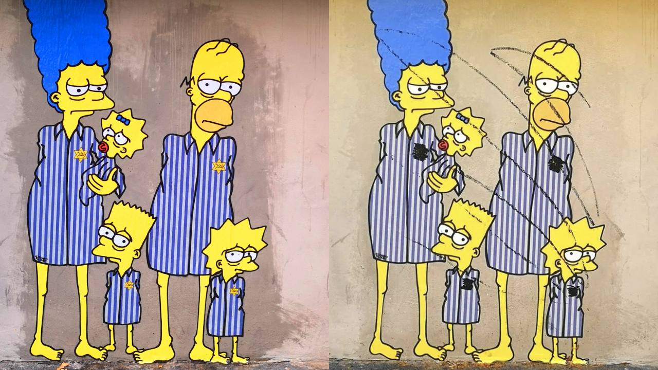 Mural de los <em>Simpson</em> sobre el Holocausto fue vandalizado en Milán