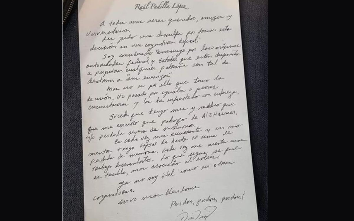 Filtran carta póstuma de Raúl Padilla: ‘sirvo más yéndome’