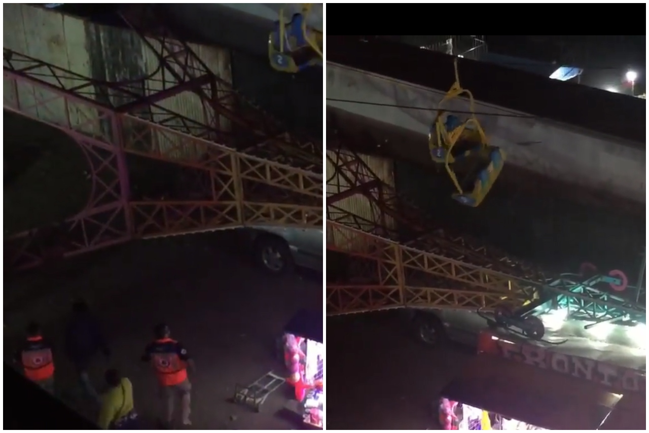 Torre de teleférico colapsa en Feria de Pénjamo, Guanajuato; hay dos lesionados