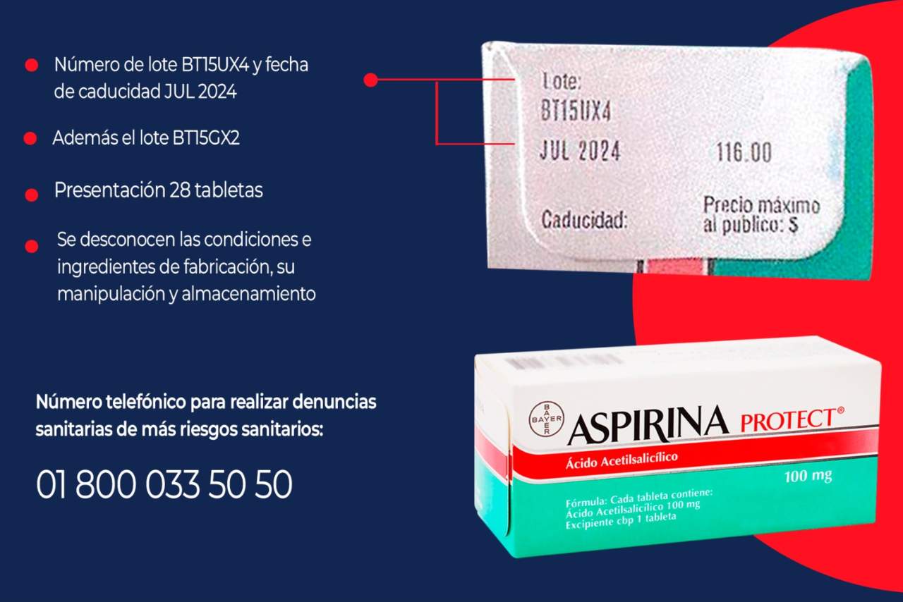 Cofepris emite alerta sanitaria por la falsificación de Aspirina Protect