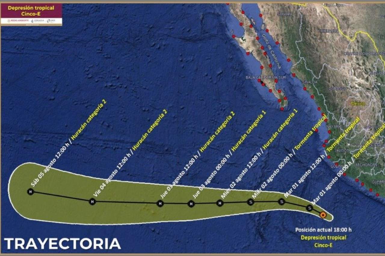 México prevé que depresión tropical ‘Cinco-E’ podría intensificarse a tormenta ‘Dora’