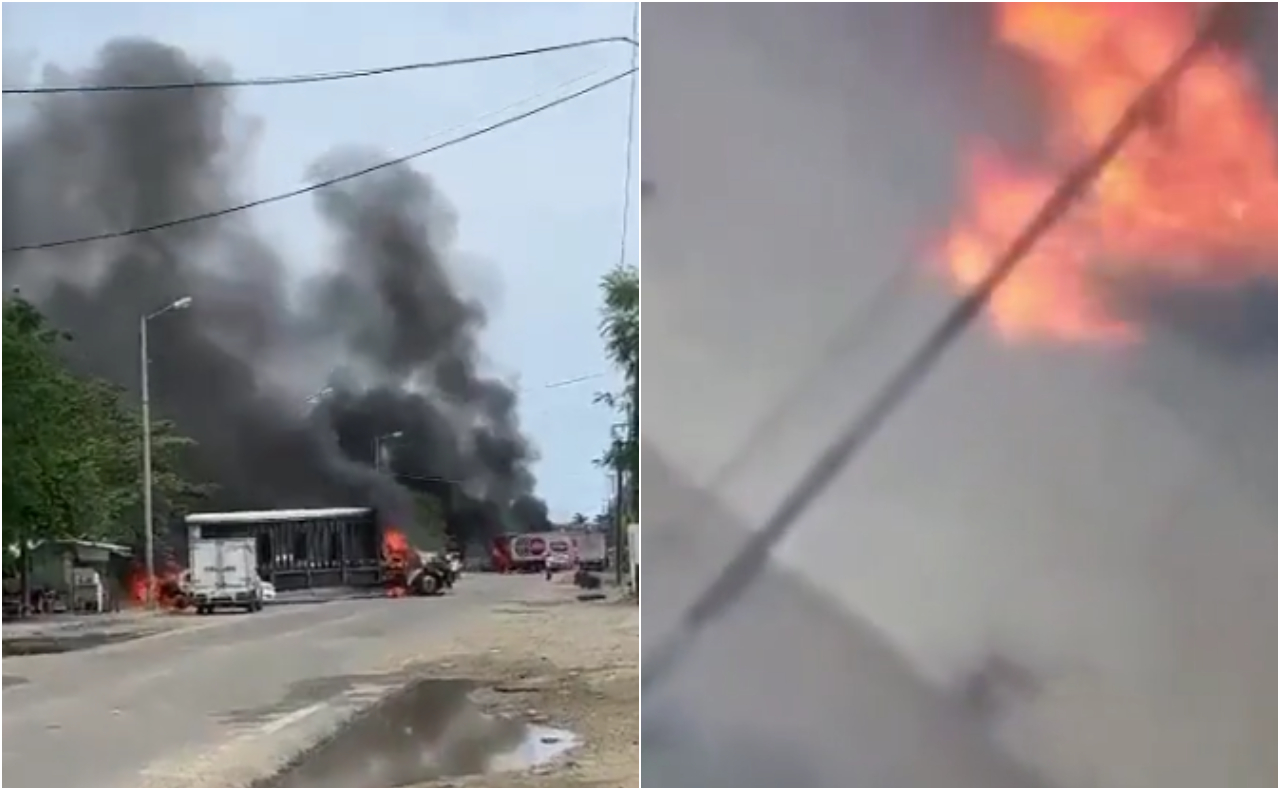 Bloqueo en carretera Acapulco-Zihuatanejo: queman vehículos y cierran vialidad