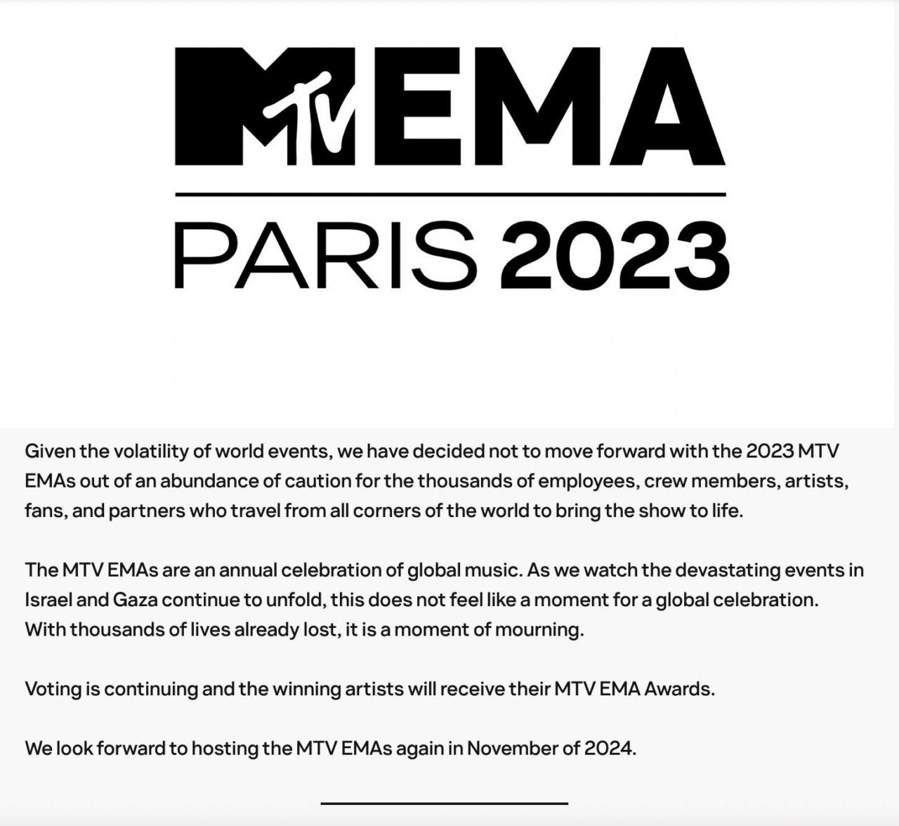 MTV EMAs se cancelan por la guerra entre Israel y Hamás - mtv-emas-cancelados-1280x1176