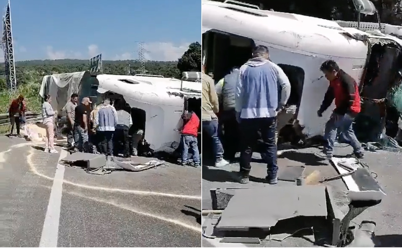 Accidente en la autopista México-Cuernavaca: tráiler se vuelca