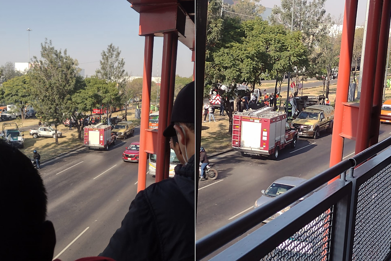 Accidente hoy en la Zaragoza: camión de pinturas se vuelca frente a Tepalcates