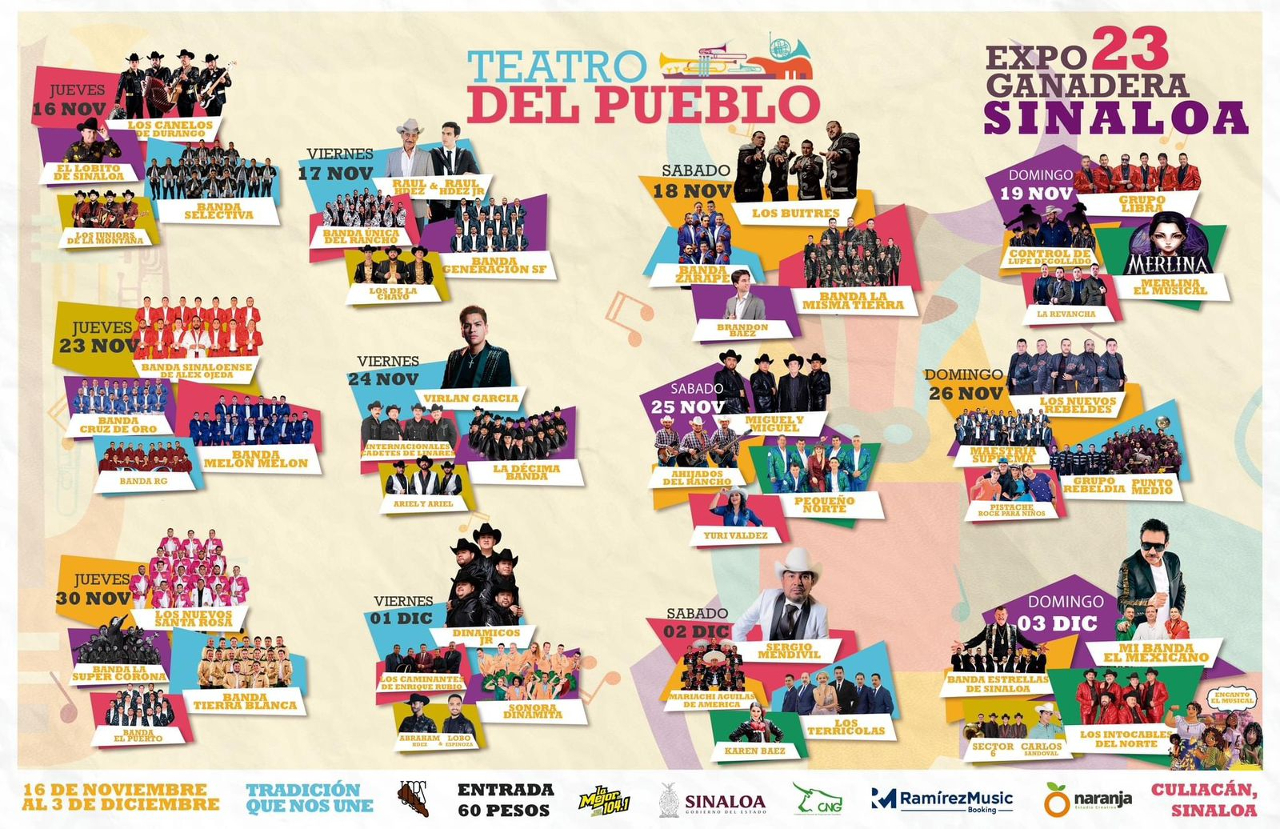 Feria Ganadera de Culiacán 2023: cartelera de artistas del Palenque y Teatro del Pueblo