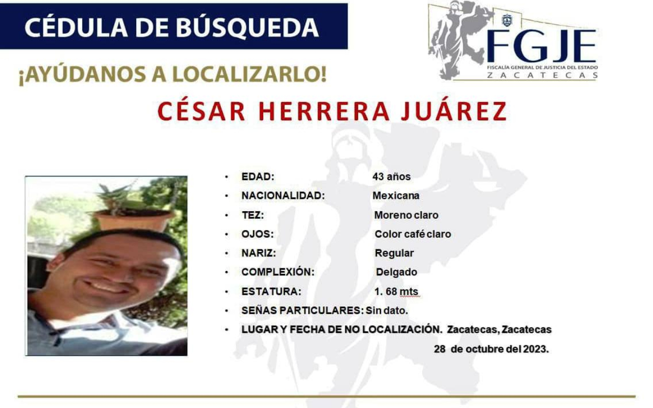 El médico César Herrera es reportado como desaparecido en Zacatecas