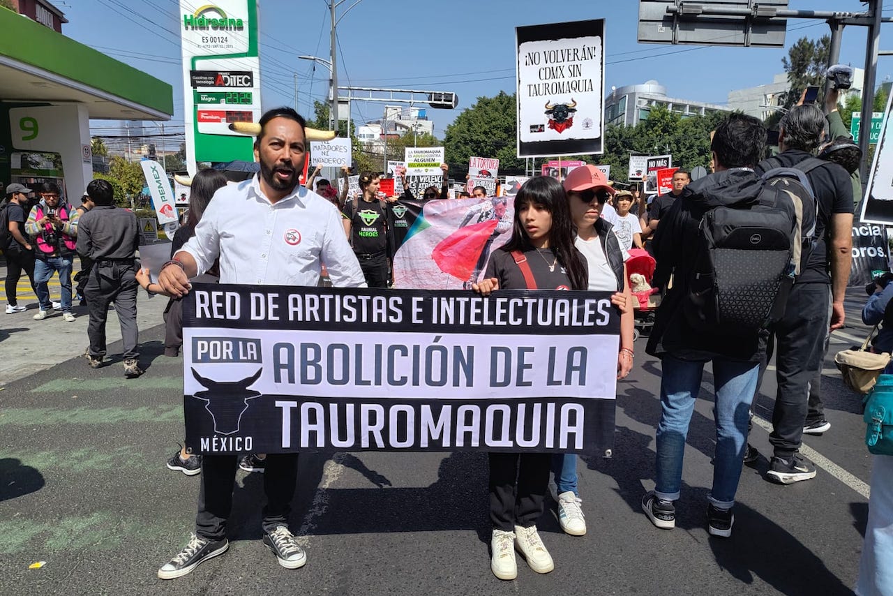 ‘Torero criminal, al código penal’: marchan en CDMX contra corridas de toros