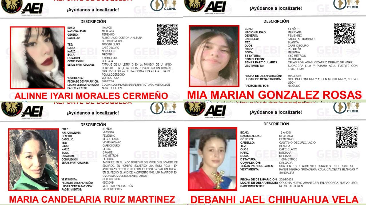 Gobierno de Nuevo León busca a cuatro mujeres desaparecidas en un mes