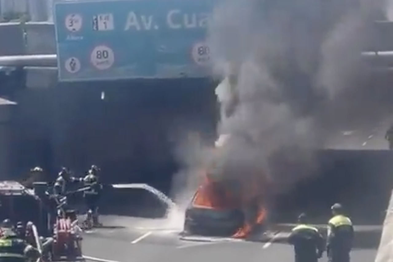 Incendio en Viaducto: automóvil es consumido por las llamas