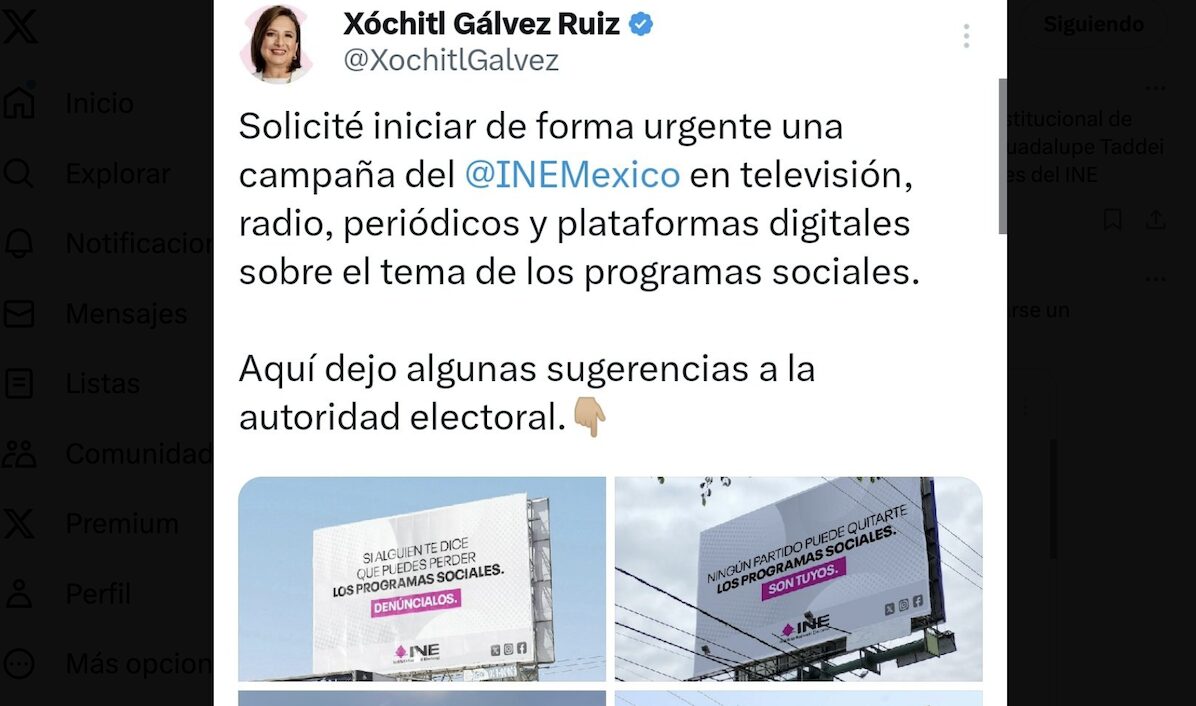 INE va contra Xóchitl Gálvez por usar imagen del instituto en falsos espectaculares