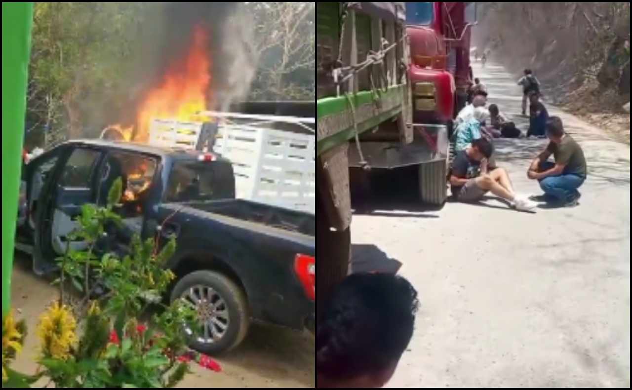 Enfrentamiento en Chiapas deja varios vehículos incendiados en La Concordia