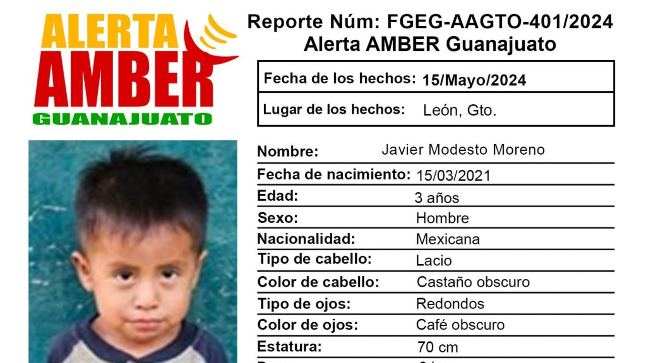 ¿Lo has visto? Reportan desaparición de Javier, niño de 3 años, en Guanajuato