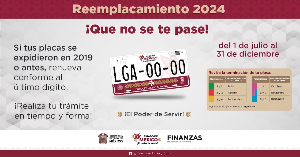 Reemplacamiento Edomex 2024 su costo, calendario y vigencia